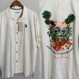 Tommy Bahama Oregon Ducks Silk  Button Shirt Coconut Camp Mens XL Golf Vacation